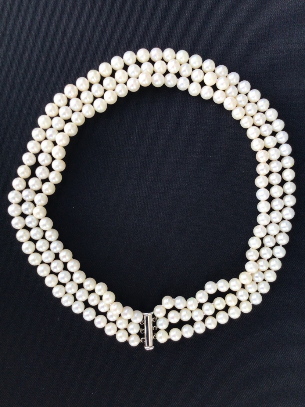 Triple Strand Genuine Freshwater Pearl Necklace 6mm-6.5mm